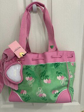 Juicy Couture Juicy Cherry Retro Green Pink Daydreamer Tote Bag NWT